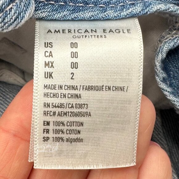 American Eagle Outfitters High-Waist Button Fly Belted Paperbag Denim Shorts - Picture 3 of 4